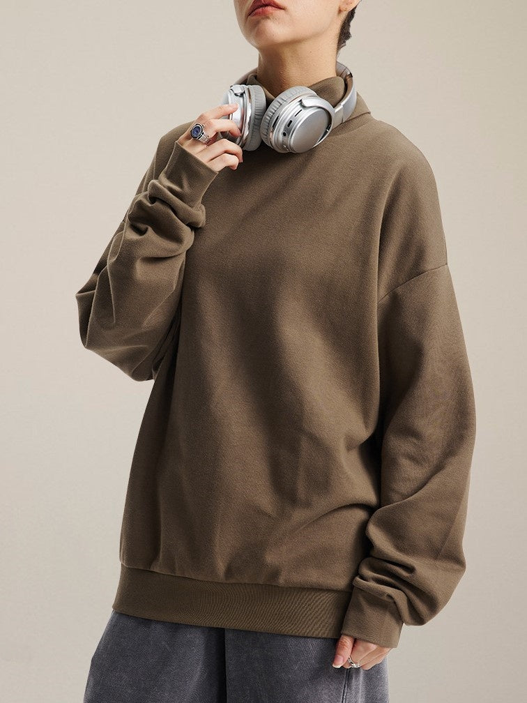 Oversized Funnel Neck Long Sleeve Top - LightBrown - 3