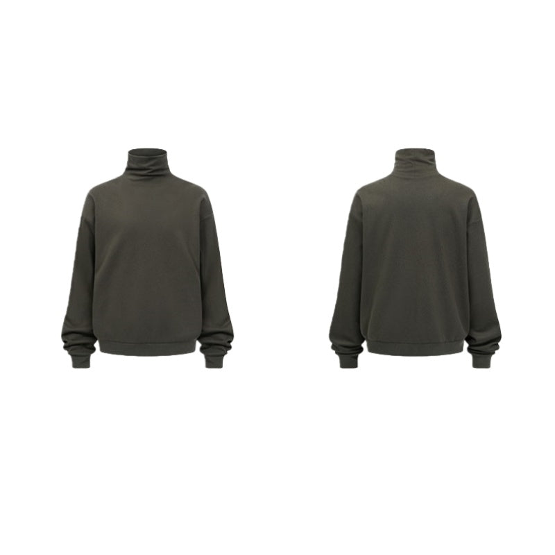 Oversized Funnel Neck Long Sleeve Top - Olive