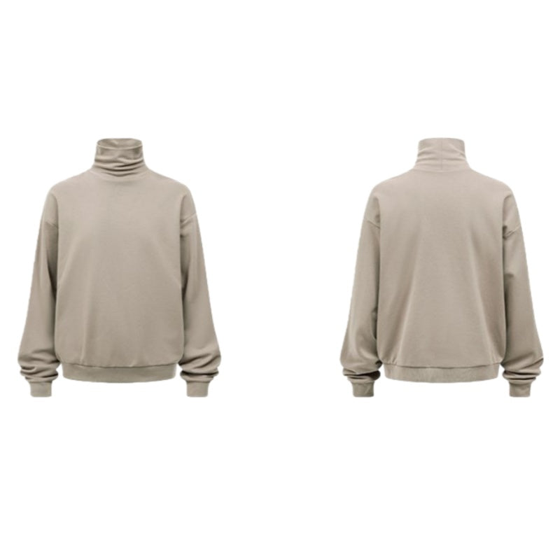 Oversized Funnel Neck Long Sleeve Top - Tan