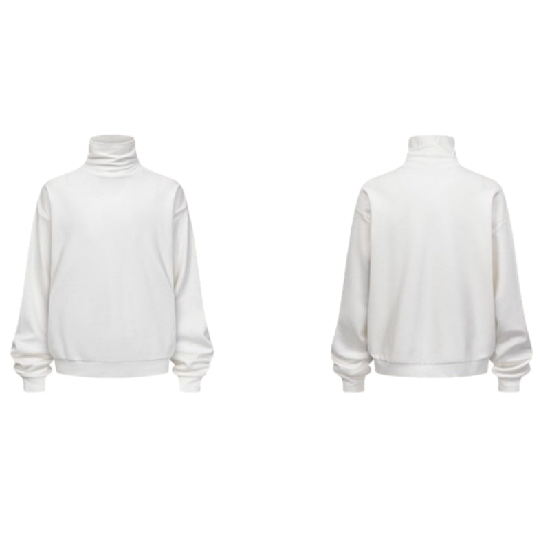 Oversized Funnel Neck Long Sleeve Top - White - 1