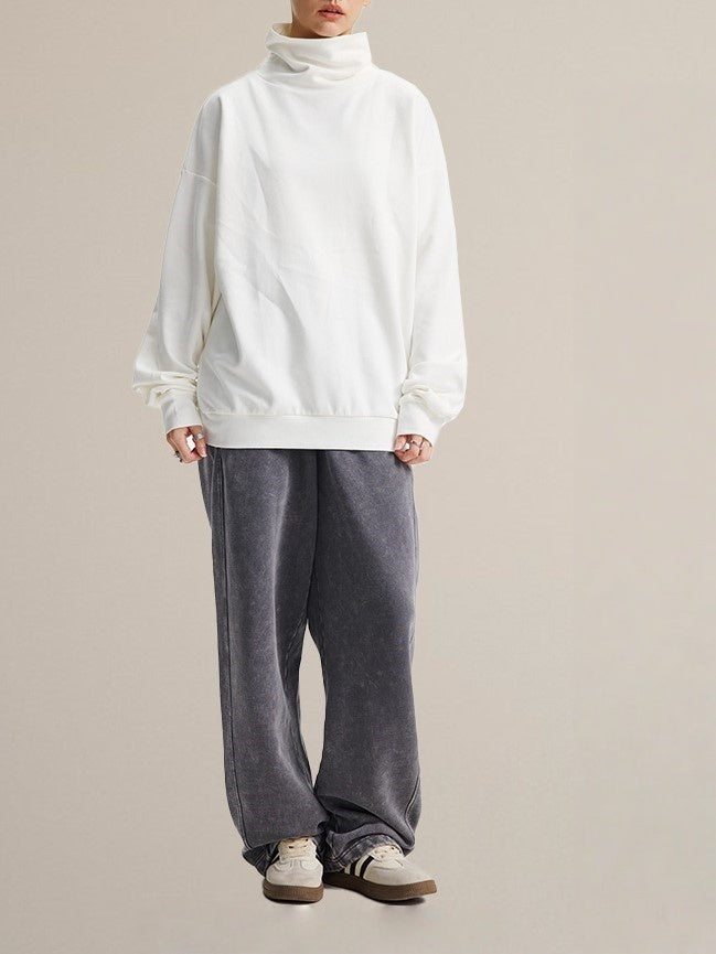 Oversized Funnel Neck Long Sleeve Top - White - 2