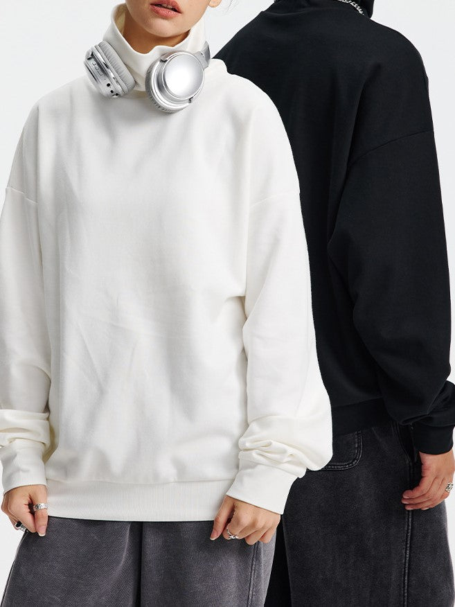Oversized Funnel Neck Long Sleeve Top - White - 4