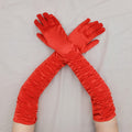 Ruched Satin Opera Length Gloves - Red