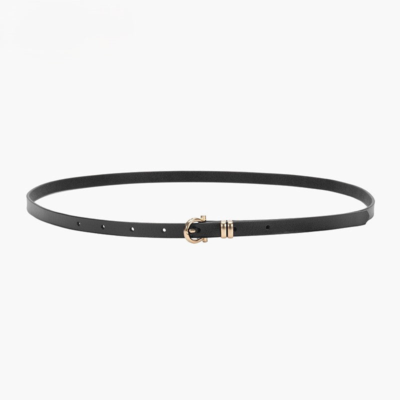 Minimal Thin Leather Waist Belt - Black
