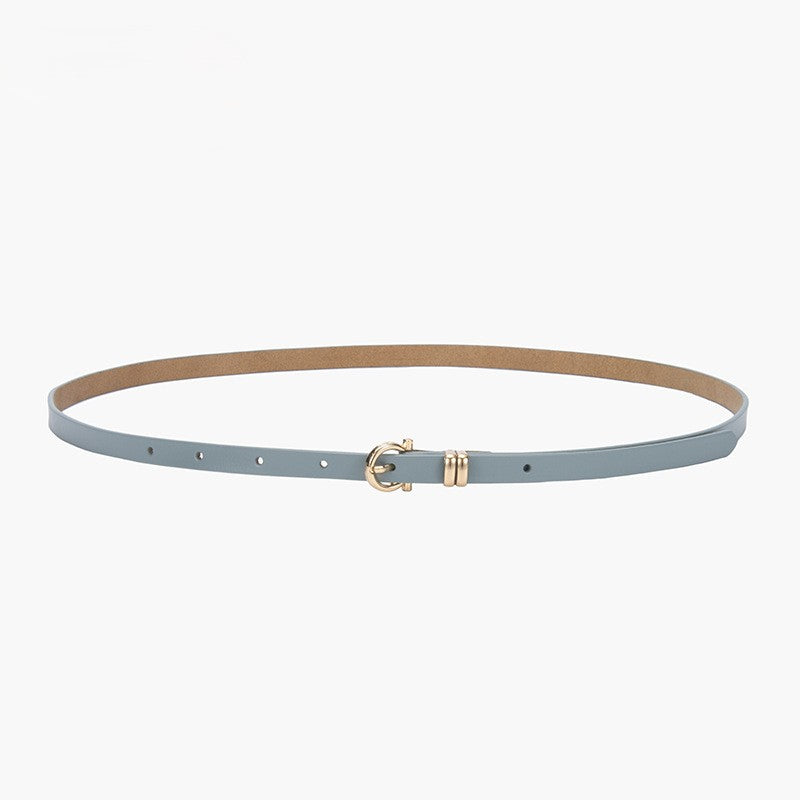 Minimal Thin Leather Waist Belt - Blue_2