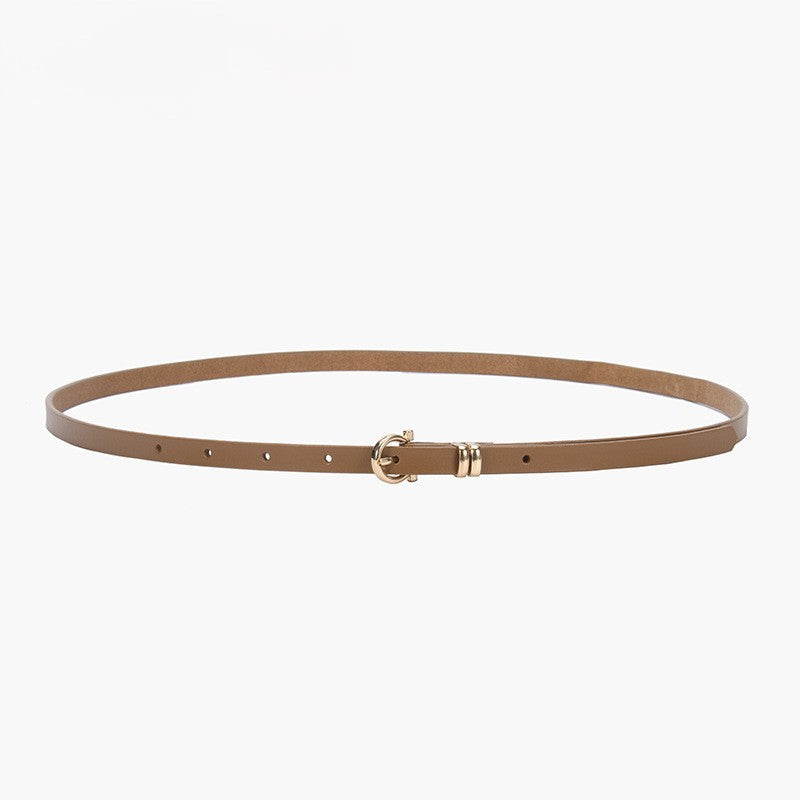 Minimal Thin Leather Waist Belt - Caramel