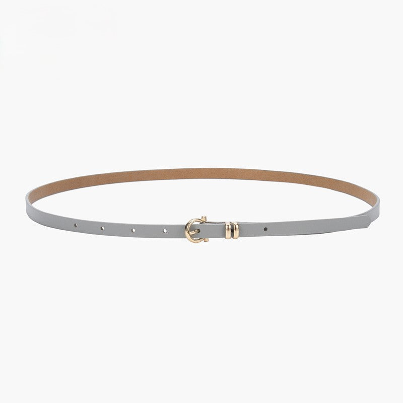Minimal Thin Leather Waist Belt - Grey