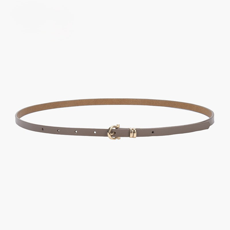 Minimal Thin Leather Waist Belt - Khaki