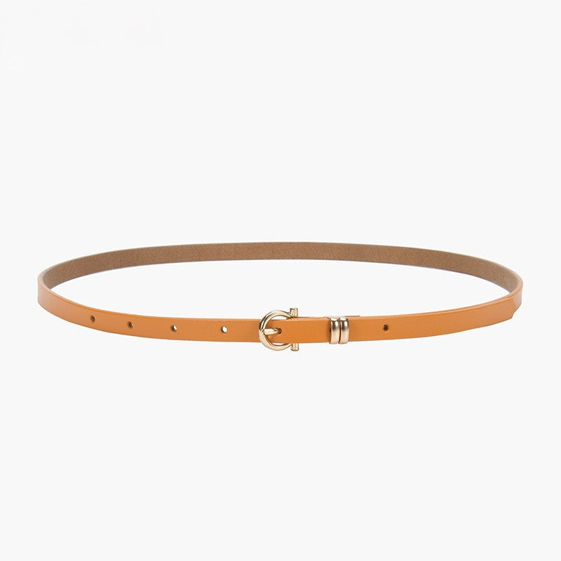 Minimal Thin Leather Waist Belt - Orange