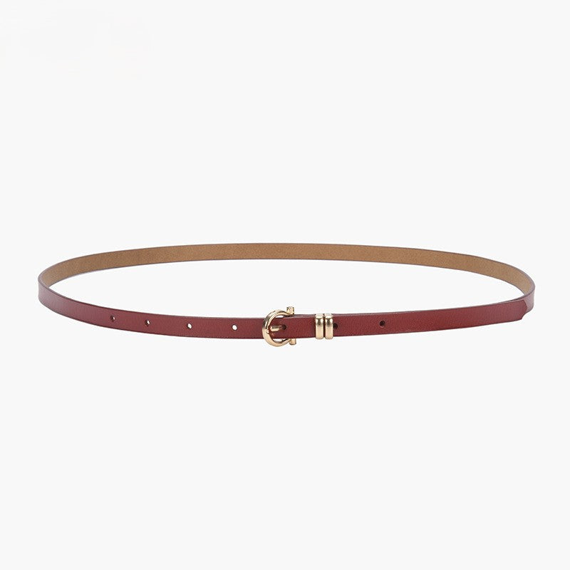 Minimal Thin Leather Waist Belt - Red