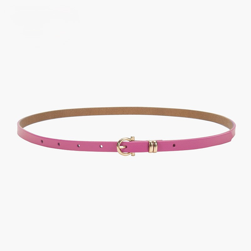 Minimal Thin Leather Waist Belt - RoseRed