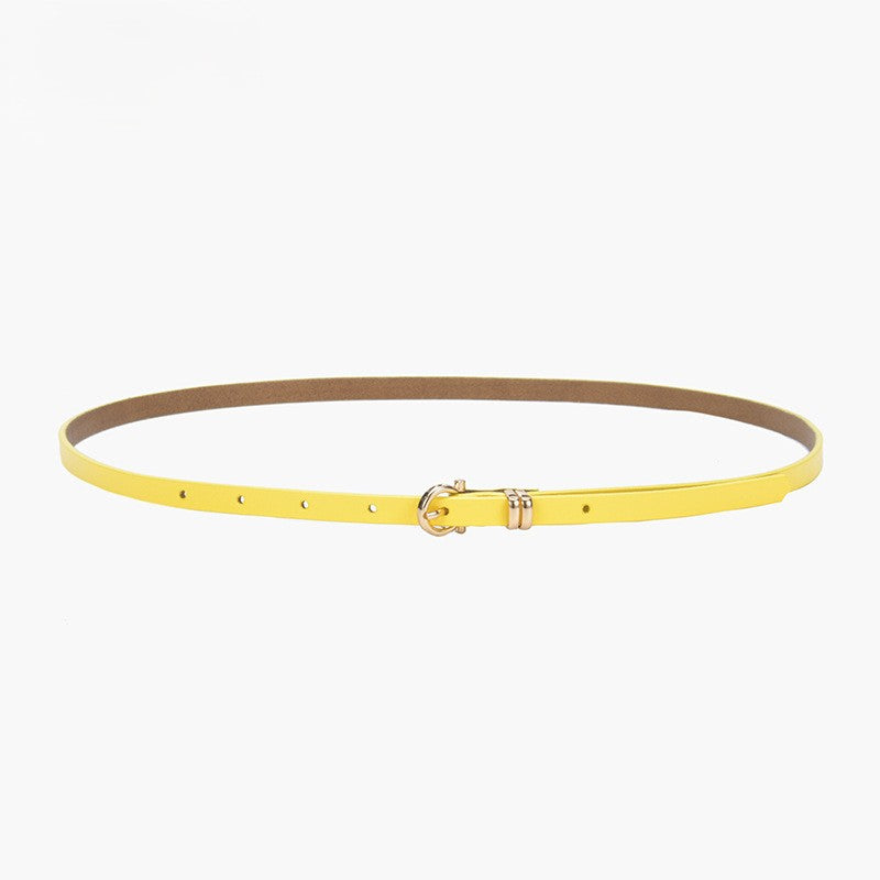 Minimal Thin Leather Waist Belt - Yellow