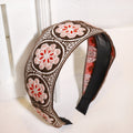 Embroidered Floral Wide Knot Headband - Coffee