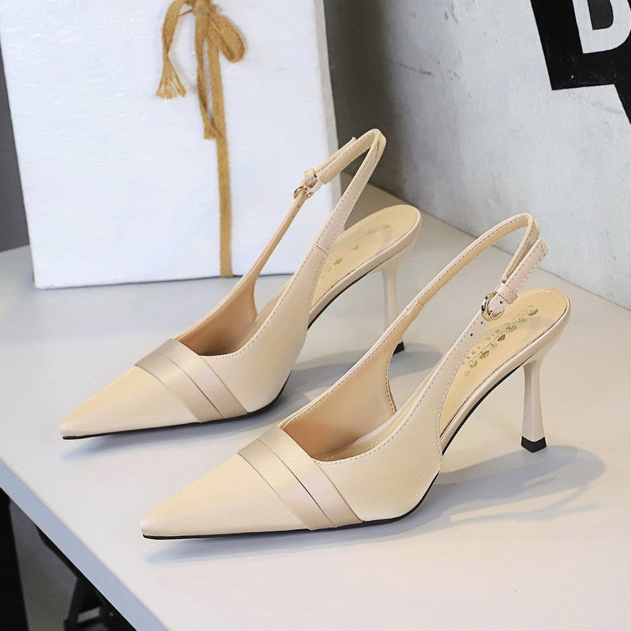 Pleated Satin Pointed Toe Slingback Heels