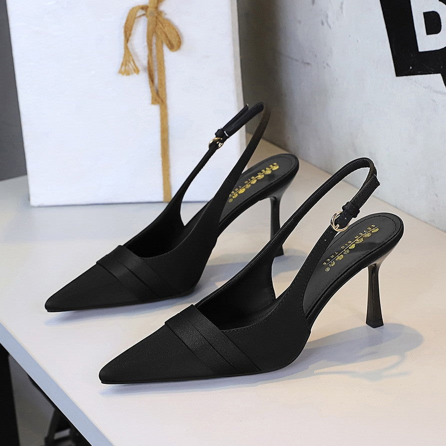 Pleated Satin Pointed Toe Slingback Heels