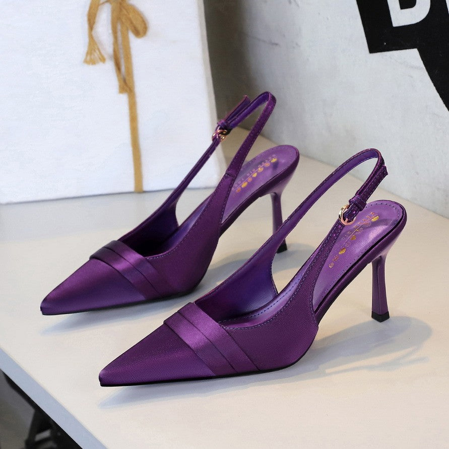 Pleated Satin Pointed Toe Slingback Heels