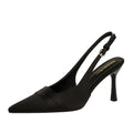 Pleated Satin Pointed Toe Slingback Heels
