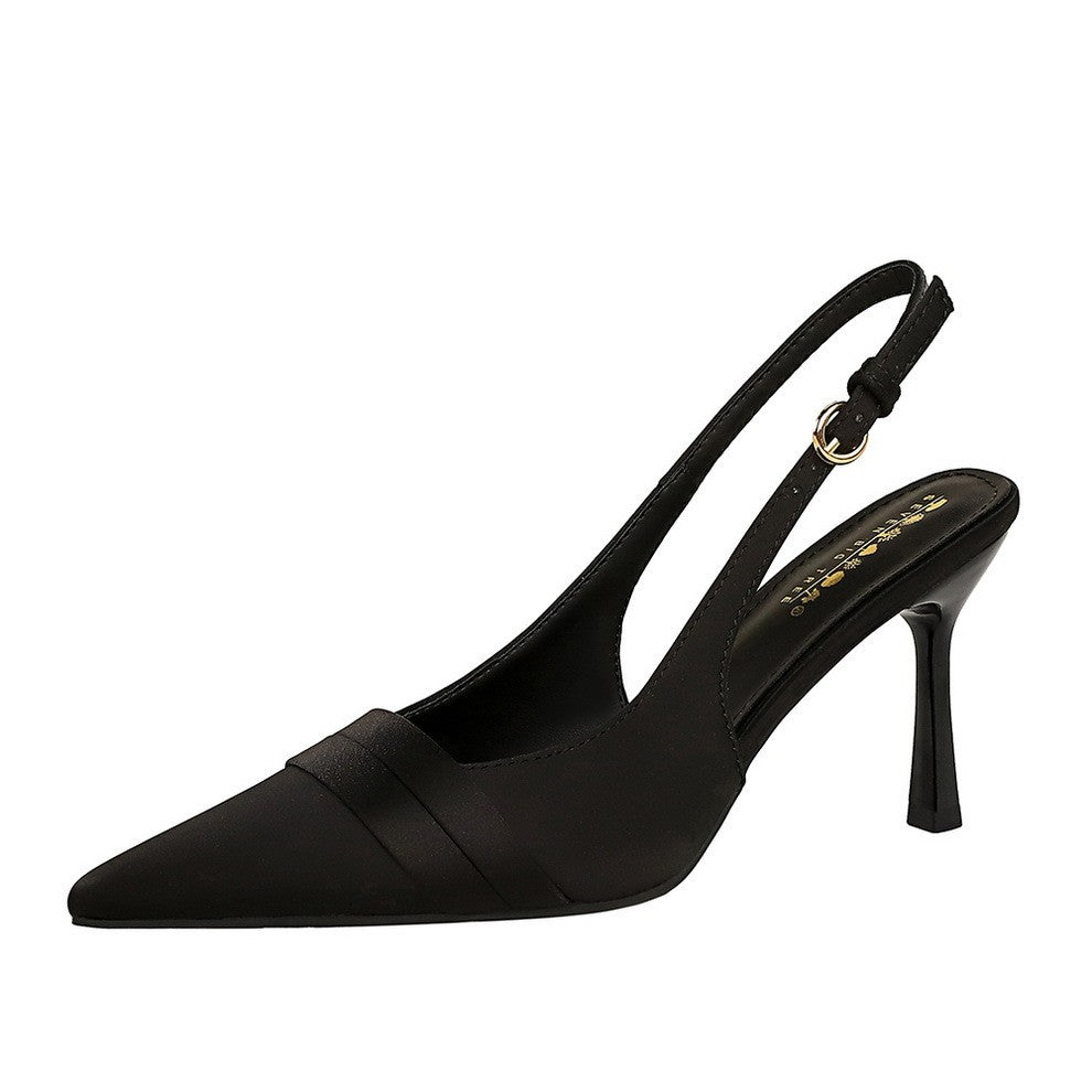 Pleated Satin Pointed Toe Slingback Heels