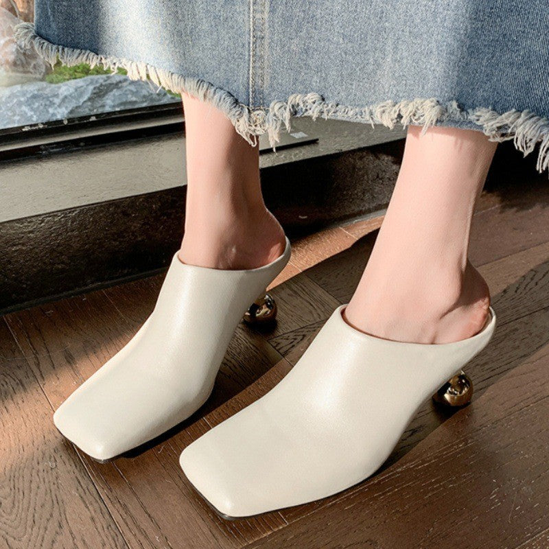Square Toe Mules with Sculptural Ball Heel