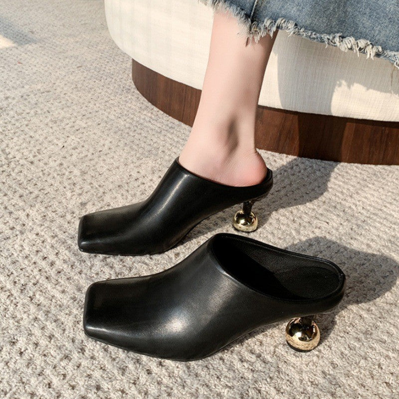 Square Toe Mules with Sculptural Ball Heel
