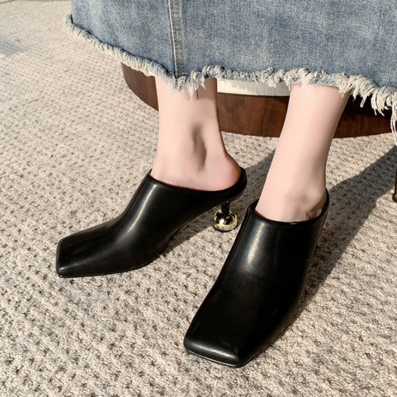Square Toe Mules with Sculptural Ball Heel