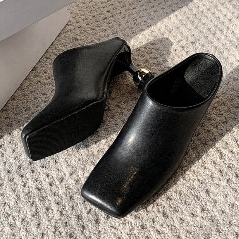 Square Toe Mules with Sculptural Ball Heel