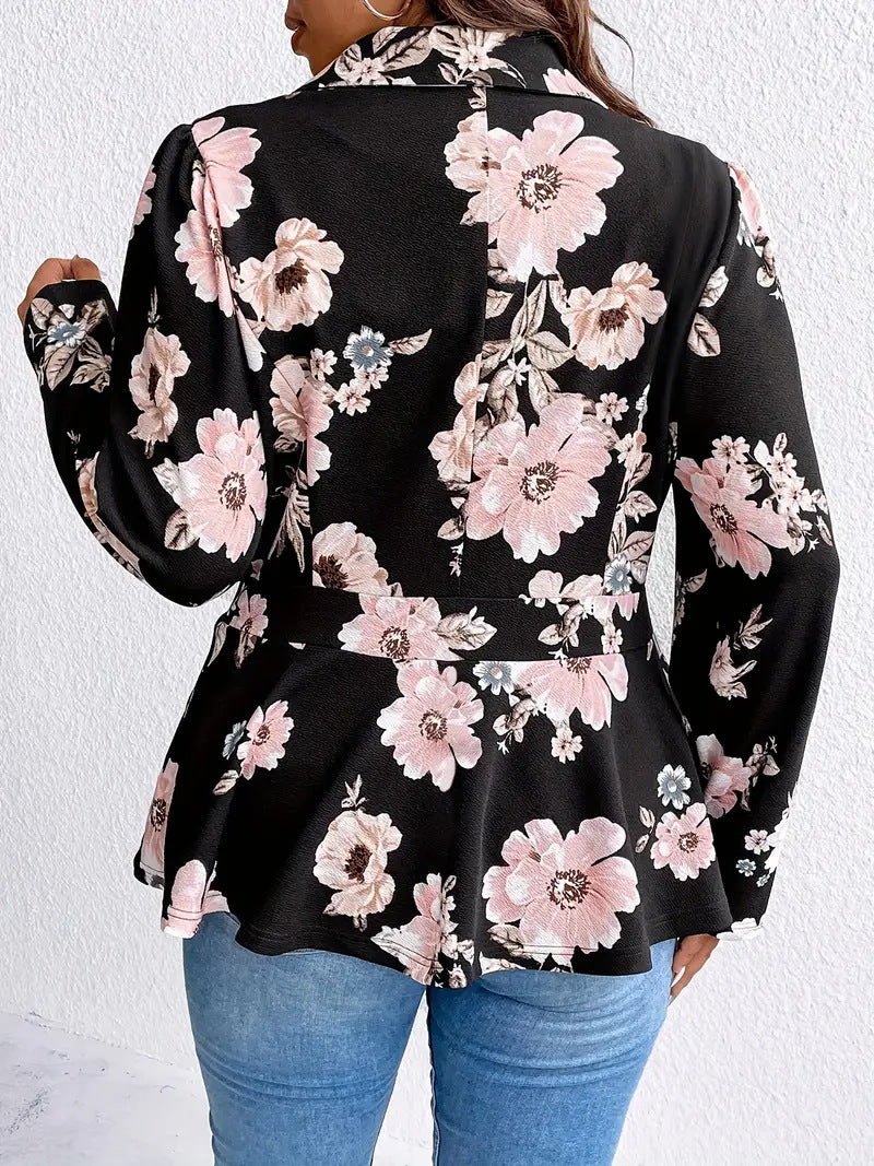Floral Print Peplum Open Front Blazer - view 3