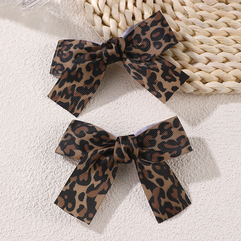 Leopard Ribbon Bow Hair Clip Set - Color_1