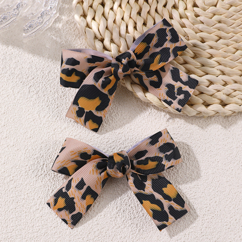 Leopard Ribbon Bow Hair Clip Set - Color_2