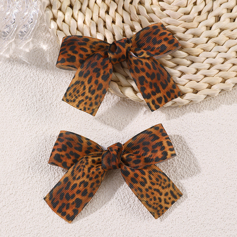 Leopard Ribbon Bow Hair Clip Set - Color_3