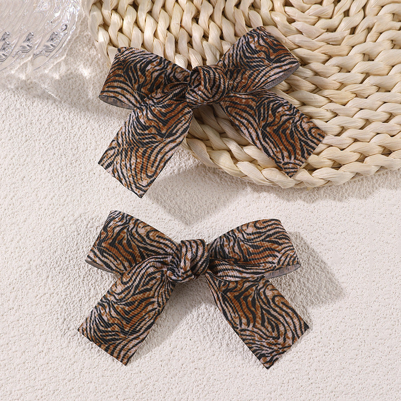 Leopard Ribbon Bow Hair Clip Set - Color_4