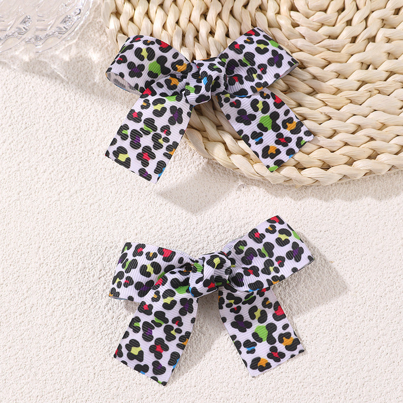 Leopard Ribbon Bow Hair Clip Set - Color_5