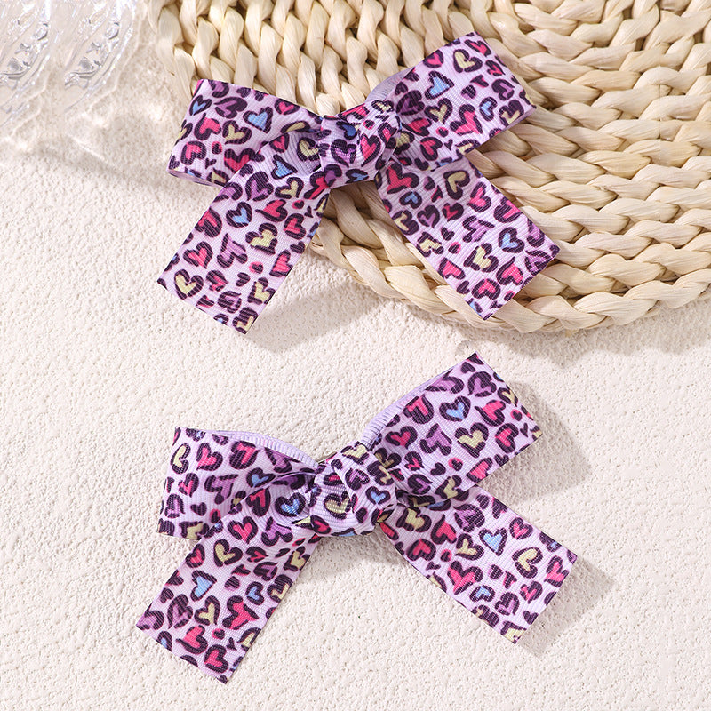Leopard Ribbon Bow Hair Clip Set - Color_6