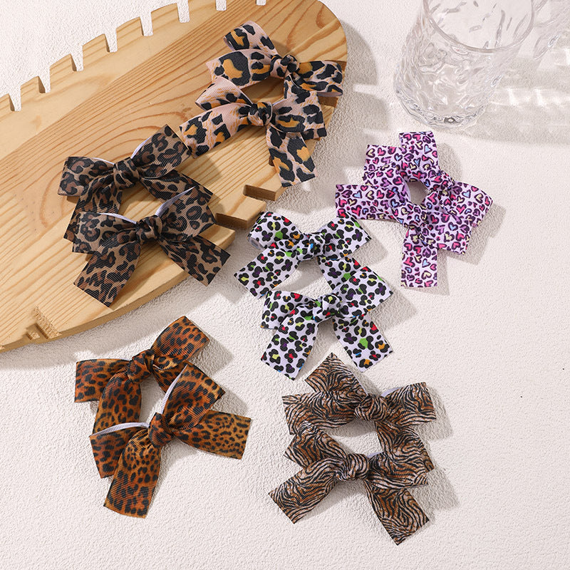 Leopard Ribbon Bow Hair Clip Set
