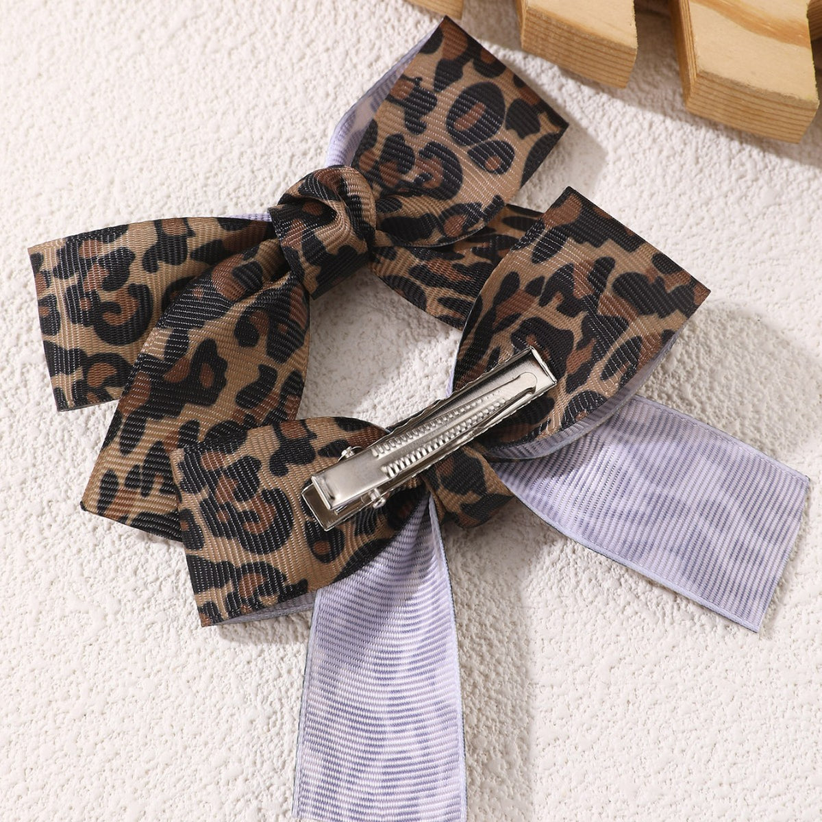 Leopard Ribbon Bow Hair Clip Set - view 1