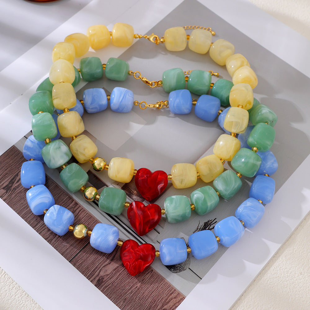 Chunky Resin Bead Heart Charm Necklace - view 1