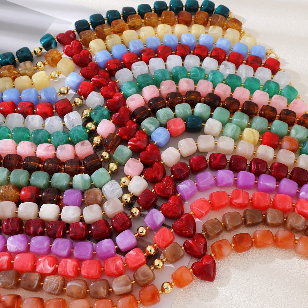 Chunky Resin Bead Heart Charm Necklace - view 2