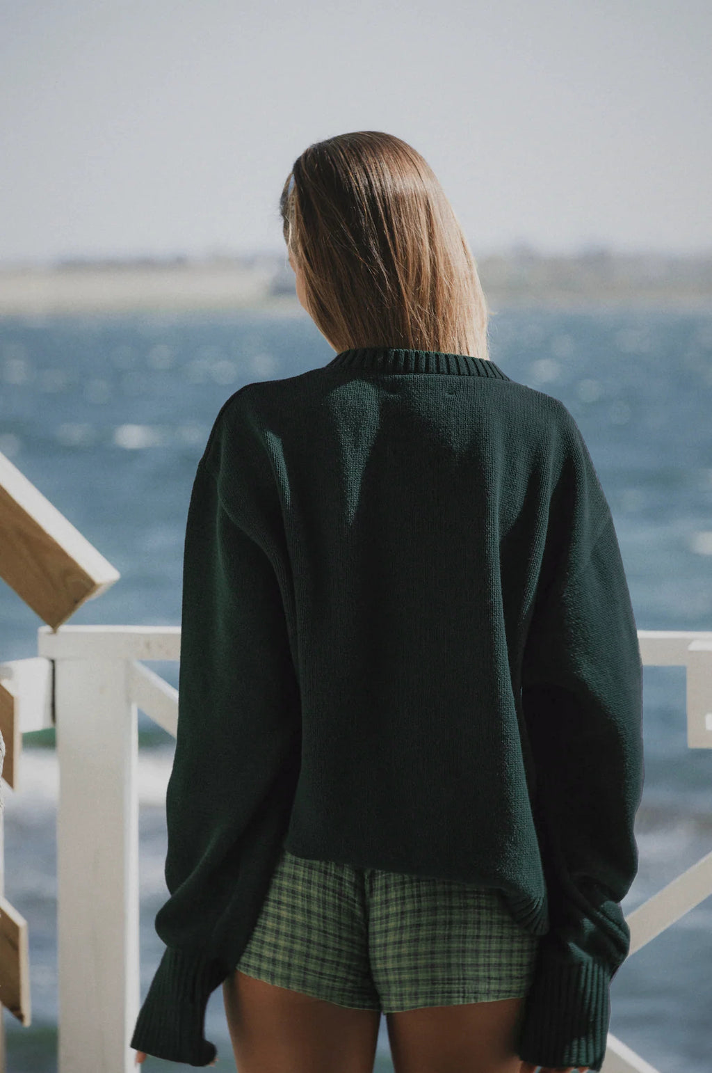 Fish Intarsia Crewneck Knit Sweater - green - 2