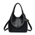 Croc Embossed Bucket Bag with Flower Charm - Black