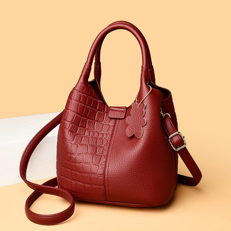 Croc Embossed Bucket Bag with Flower Charm