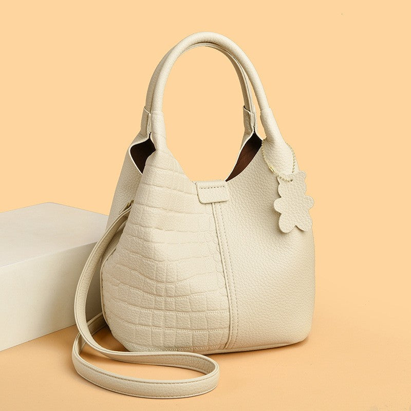 Croc Embossed Bucket Bag with Flower Charm