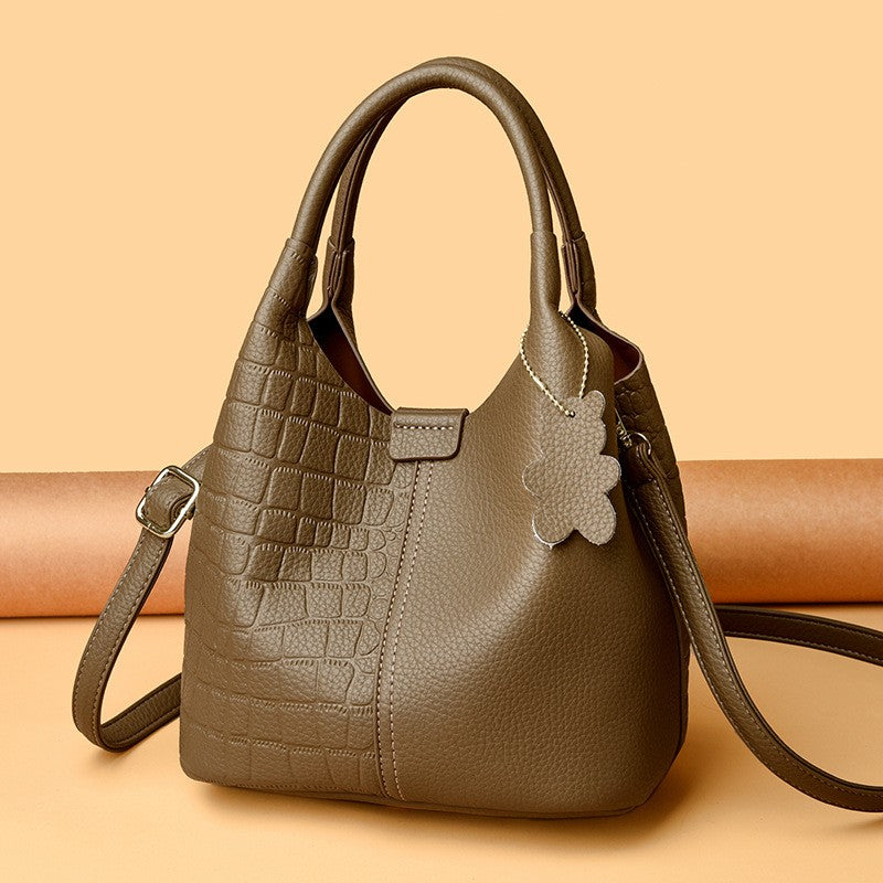 Croc Embossed Bucket Bag with Flower Charm
