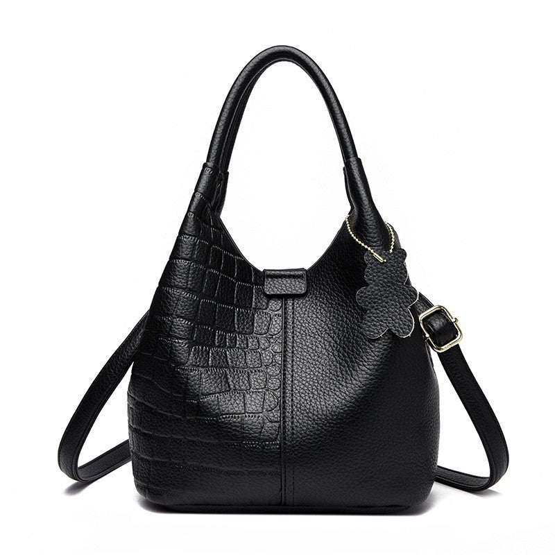 Croc Embossed Bucket Bag with Flower Charm