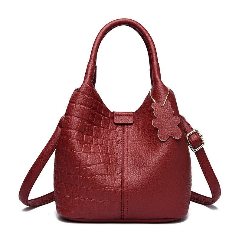 Croc Embossed Bucket Bag with Flower Charm