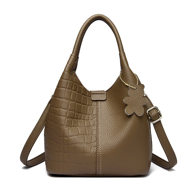 Croc Embossed Bucket Bag with Flower Charm