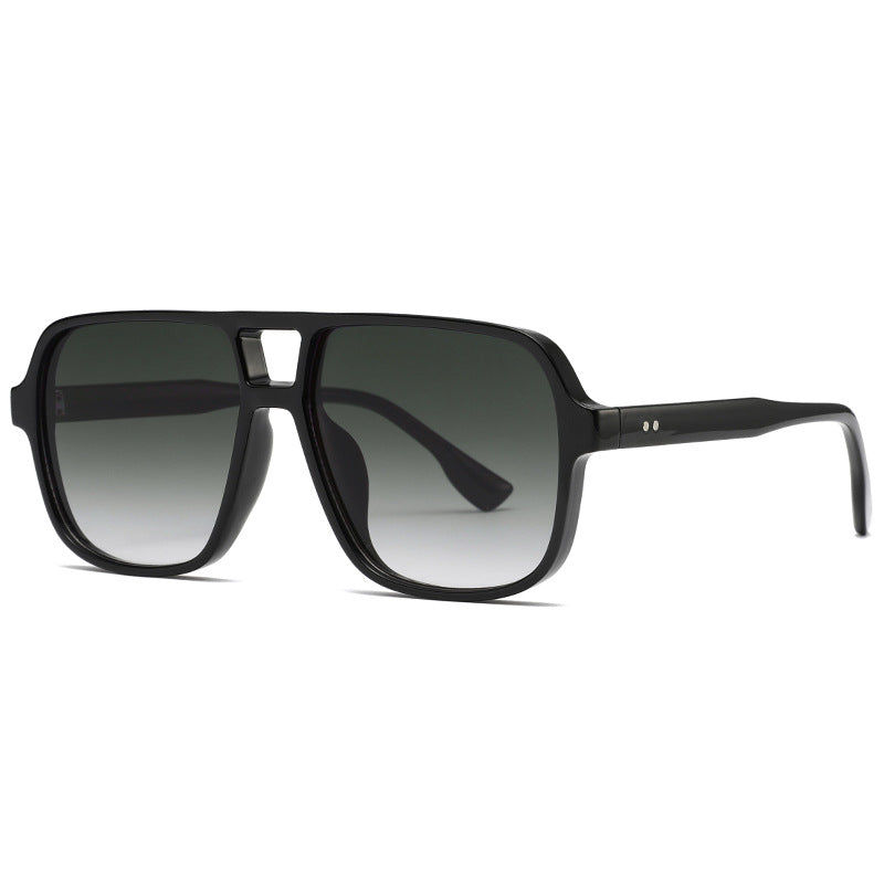 Square Double Bridge Aviator Sunglasses - Black