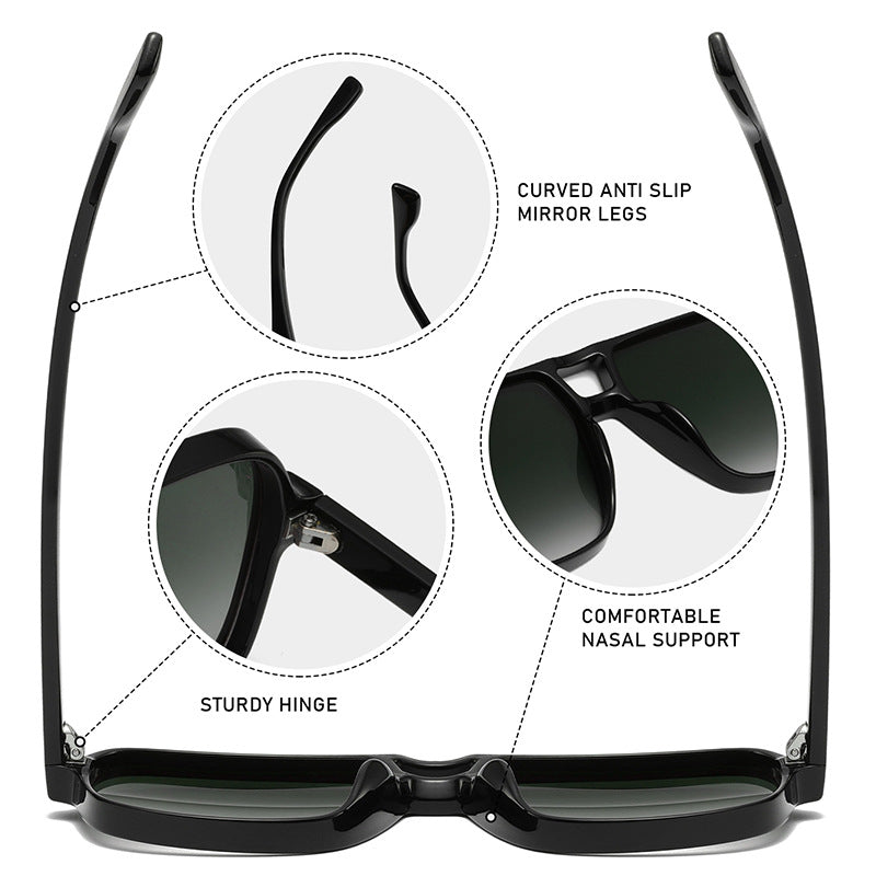 Square Double Bridge Aviator Sunglasses - Black - 1