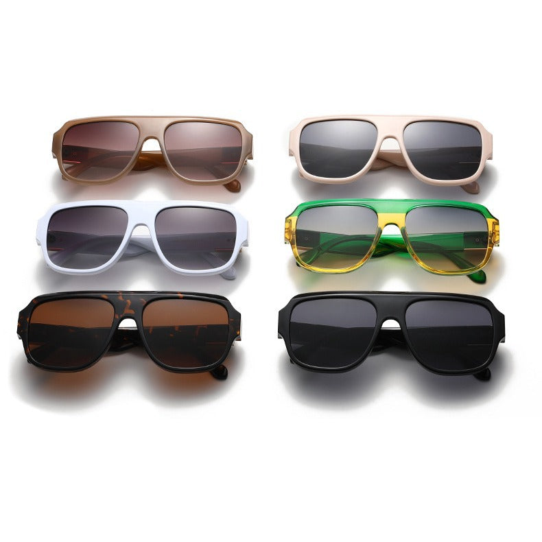 Square Double Bridge Aviator Sunglasses - Black - 3