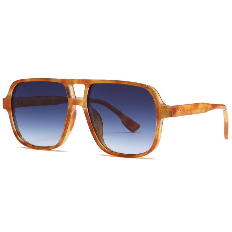 Square Double Bridge Aviator Sunglasses - Blue