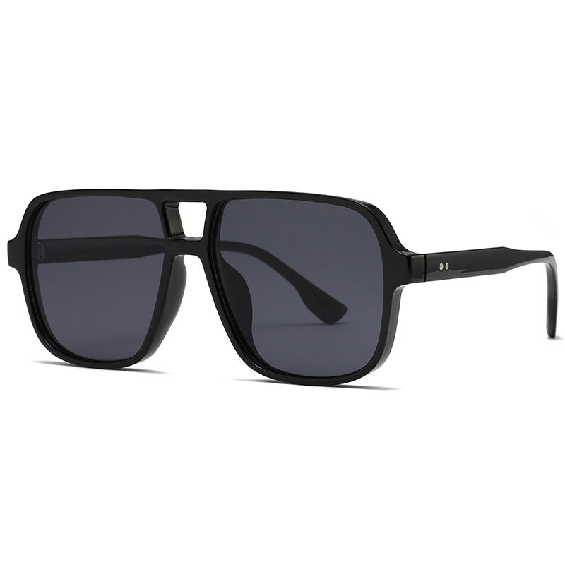 Square Double Bridge Aviator Sunglasses - Grey
